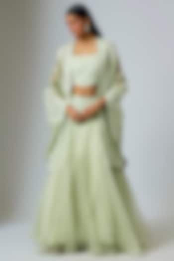Pista Green Organza Dori Work Cape Set by Suhino at Pernia's Pop Up Shop