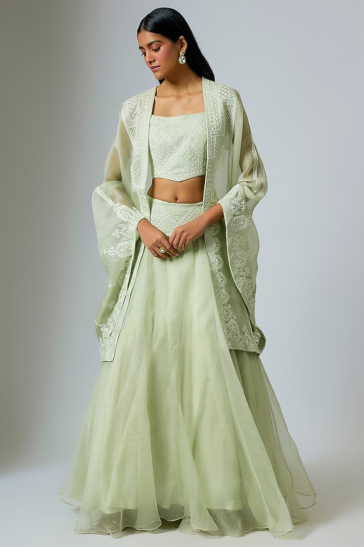 Pista Green Organza Dori Work Cape Set by Suhino at Pernia's Pop Up Shop