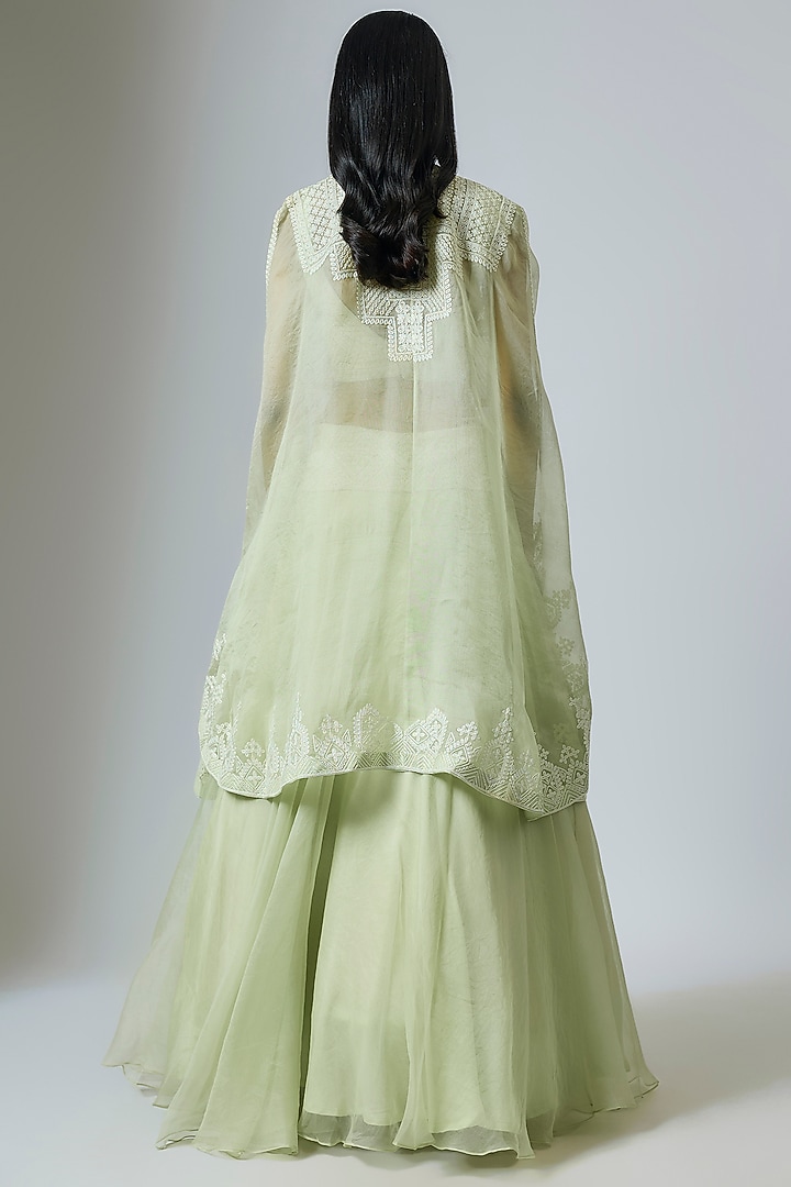 Pista Green Organza Dori Work Cape Set by Suhino at Pernia's Pop Up Shop