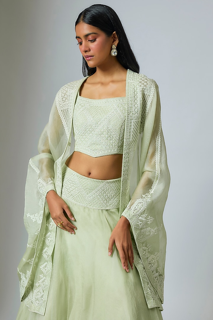 Pista Green Organza Dori Work Cape Set by Suhino at Pernia's Pop Up Shop