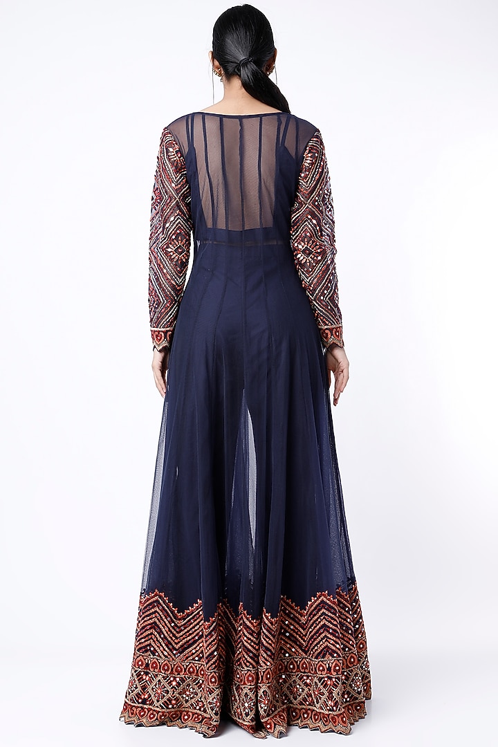 Midnight Blue Embroidered Wedding Anarkali Set by Suhino at Pernia's Pop Up Shop