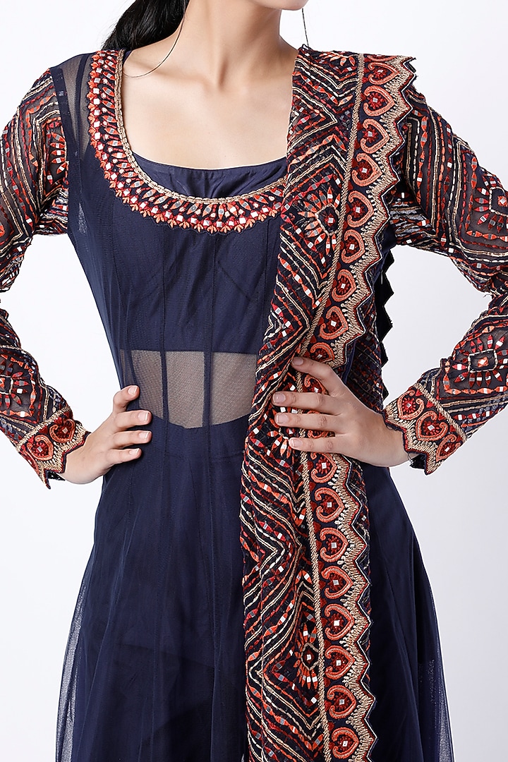 Midnight Blue Embroidered Wedding Anarkali Set by Suhino at Pernia's Pop Up Shop