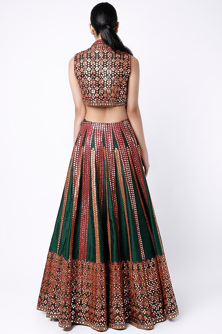 Evergreen & Red Embroidered Wedding Lehenga Set by Suhino at Pernia's Pop Up Shop