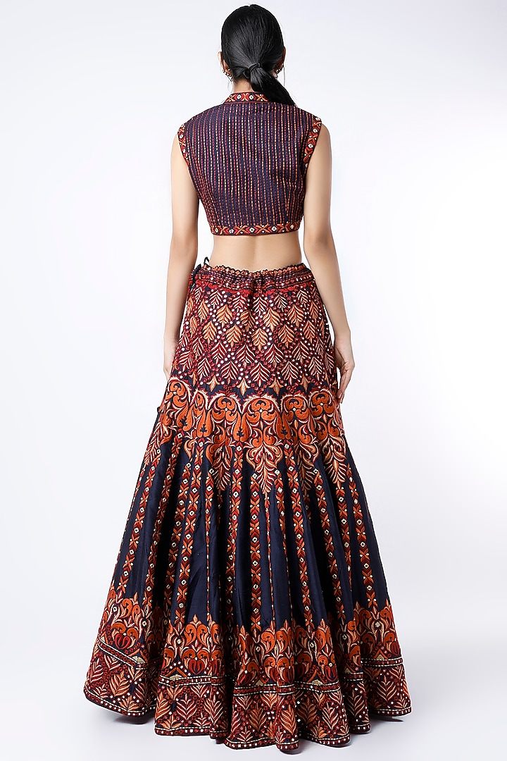 Midnight Blue & Red Embroidered Wedding Lehenga Set by Suhino at Pernia's Pop Up Shop