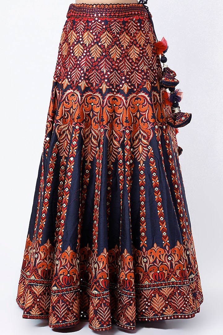 Midnight Blue & Red Embroidered Wedding Lehenga Set by Suhino at Pernia's Pop Up Shop
