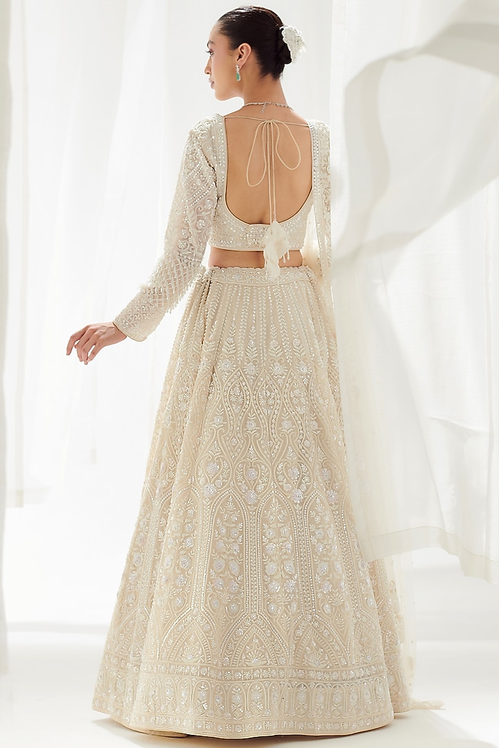 White Organza Embroidered Bridal Lehenga Set by Suhino at Pernia's Pop Up Shop