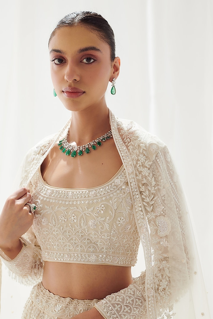 White Organza Embroidered Bridal Lehenga Set by Suhino at Pernia's Pop Up Shop