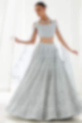 Grey Organza Embroidered Bridal Lehenga Set by Suhino at Pernia's Pop Up Shop