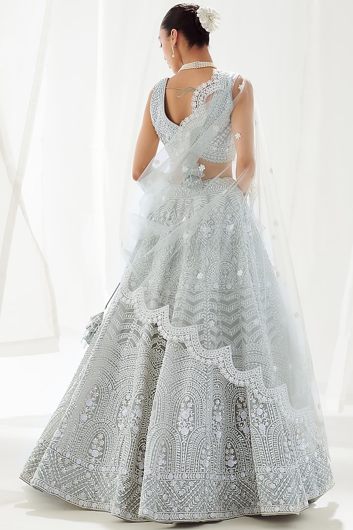 Grey Organza Embroidered Bridal Lehenga Set by Suhino at Pernia's Pop Up Shop