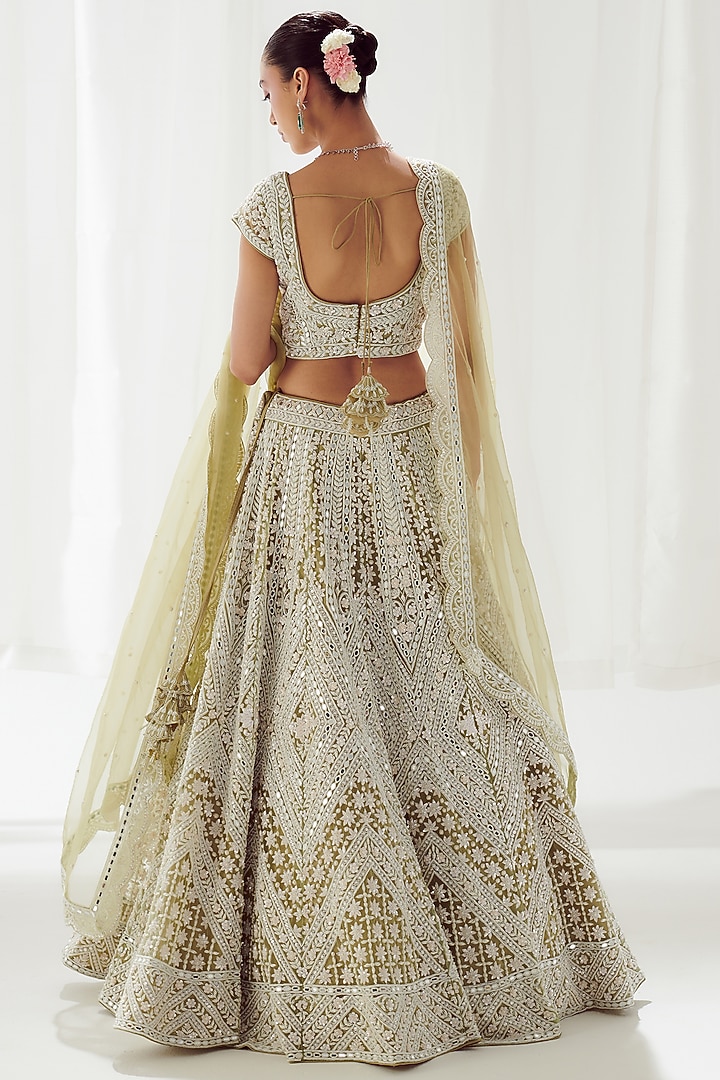 Green Net Embroidered Bridal Lehenga Set by Suhino at Pernia's Pop Up Shop