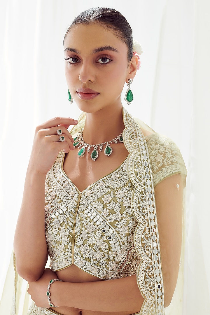 Green Net Embroidered Bridal Lehenga Set by Suhino at Pernia's Pop Up Shop
