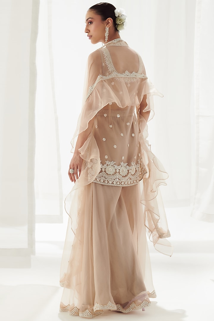 Beige Organza Wedding Sharara Set by Suhino at Pernia's Pop Up Shop