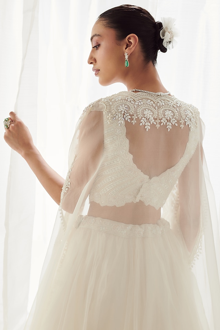 White Organza Embroidered Cape Set by Suhino at Pernia's Pop Up Shop