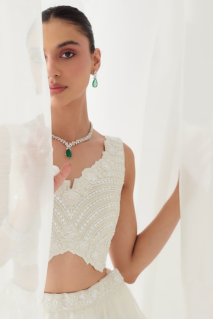 White Organza Embroidered Cape Set by Suhino at Pernia's Pop Up Shop