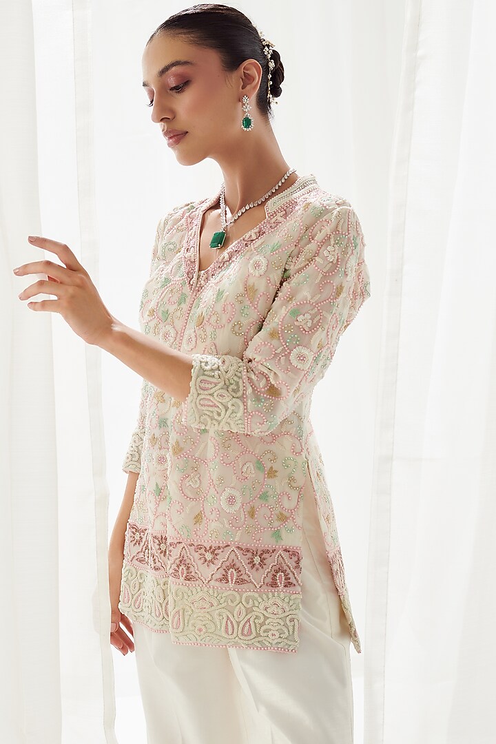 White Slub Silk Co-Ord Set by Suhino at Pernia's Pop Up Shop