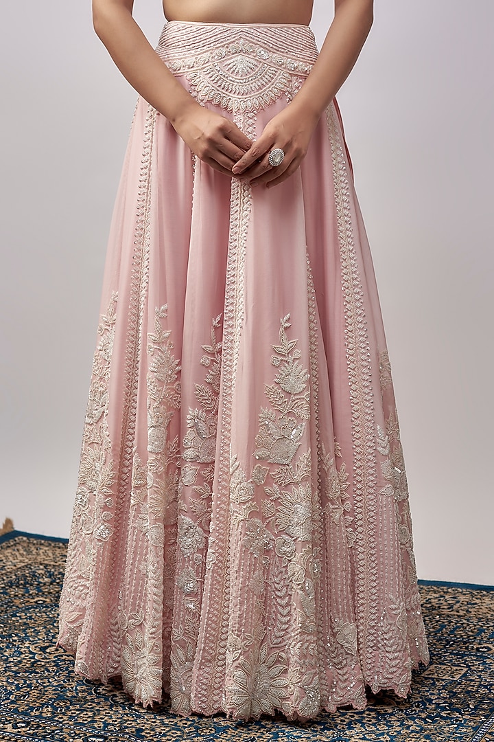 Pink Organza Resham & Pearl Embroidered Bridal Lehenga Set by Suhino at Pernia's Pop Up Shop