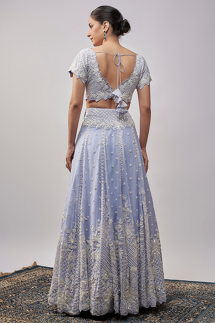 Purple Organza Resham & Pearl Embroidered Bridal Lehenga Set by Suhino at Pernia's Pop Up Shop