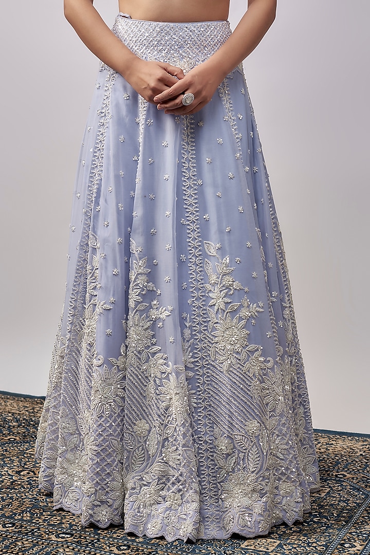 Purple Organza Resham & Pearl Embroidered Bridal Lehenga Set by Suhino at Pernia's Pop Up Shop