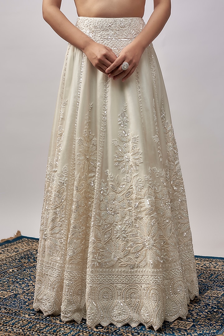 White Organza Resham & Pearl Embroidered Bridal Lehenga Set by Suhino at Pernia's Pop Up Shop