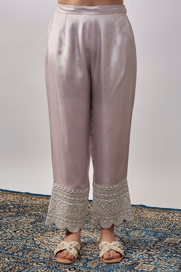 Lavender Tissue Resham & Pearl Hand Embroidered Kurta Set by Suhino at Pernia's Pop Up Shop