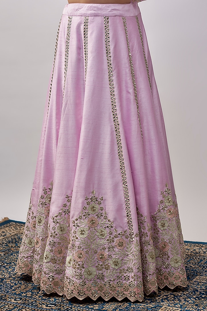Lavender Slub Silk Zari & Mirror Embroidered Bridal Anarkali Set by Suhino at Pernia's Pop Up Shop