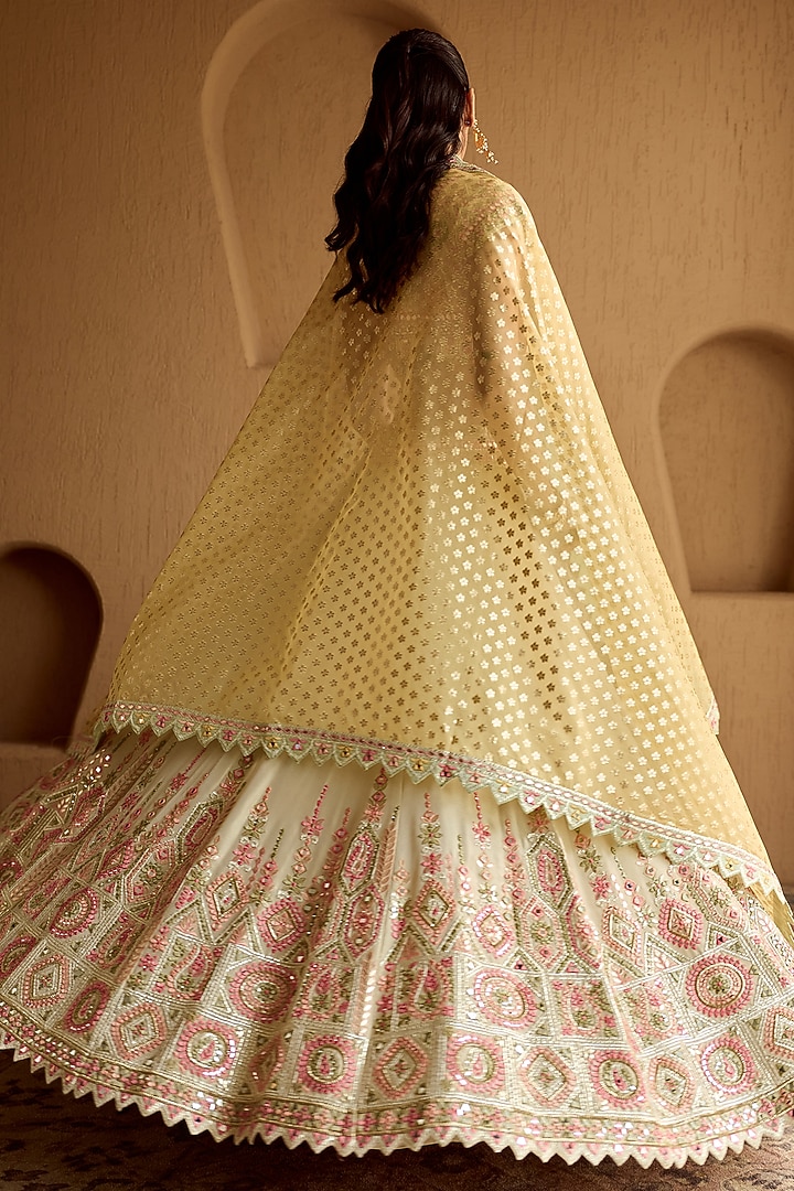 Ivory Tissue Mirror Embroidered Wedding Lehenga Set by Suhino at Pernia's Pop Up Shop