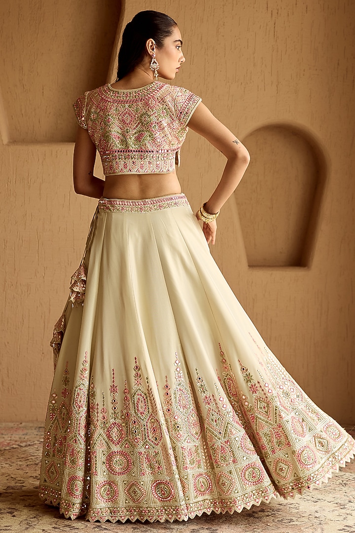 Ivory Tissue Mirror Embroidered Wedding Lehenga Set by Suhino at Pernia's Pop Up Shop