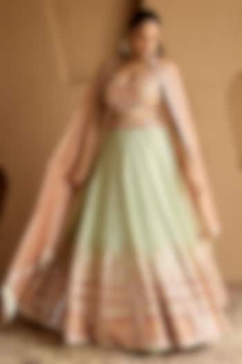 Mint Green Tissue Mirror Embroidered Wedding Lehenga Set by Suhino at Pernia's Pop Up Shop