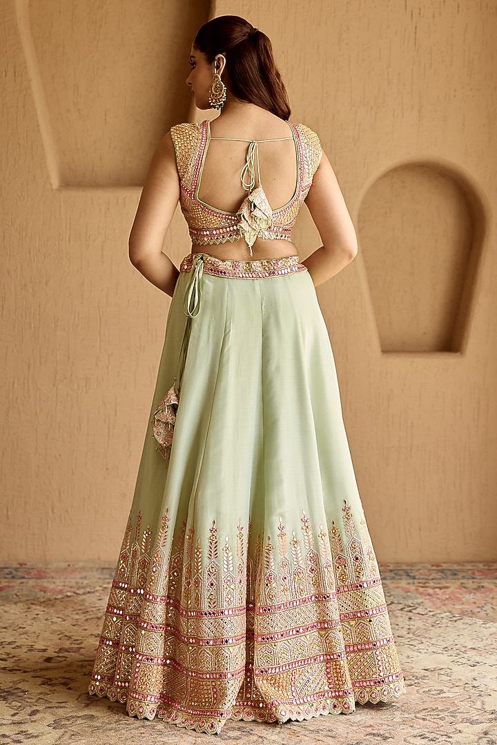 Mint Green Tissue Mirror Embroidered Wedding Lehenga Set by Suhino at Pernia's Pop Up Shop