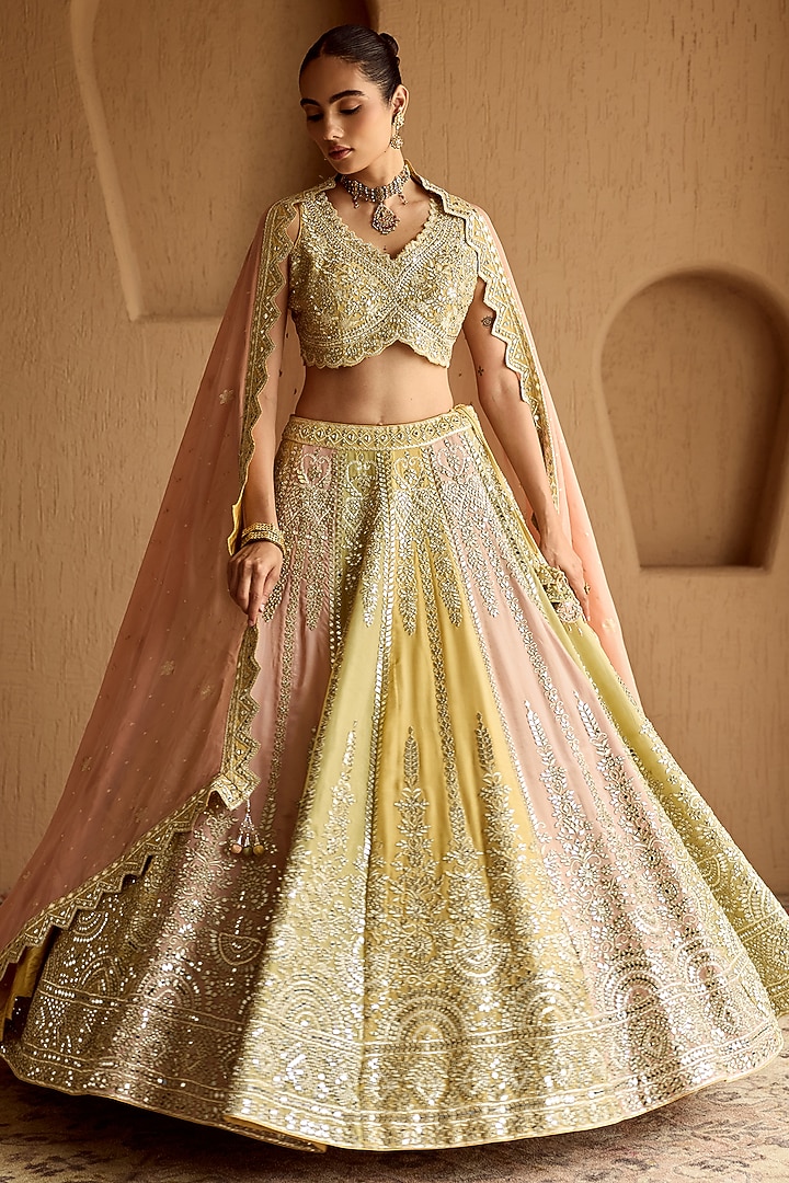 Multi-Colored Tissue Mirror Embroidered Wedding Lehenga Set by Suhino at Pernia's Pop Up Shop