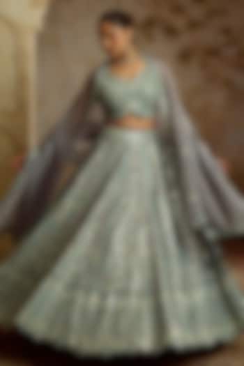 Grey Tissue Mirror Embroidered Wedding Lehenga Set by Suhino at Pernia's Pop Up Shop