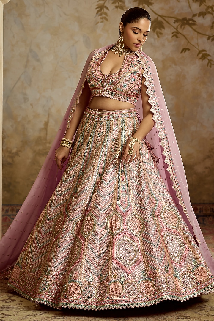 Purple Slub Silk Mirror Embroidered Wedding Lehenga Set by Suhino at Pernia's Pop Up Shop