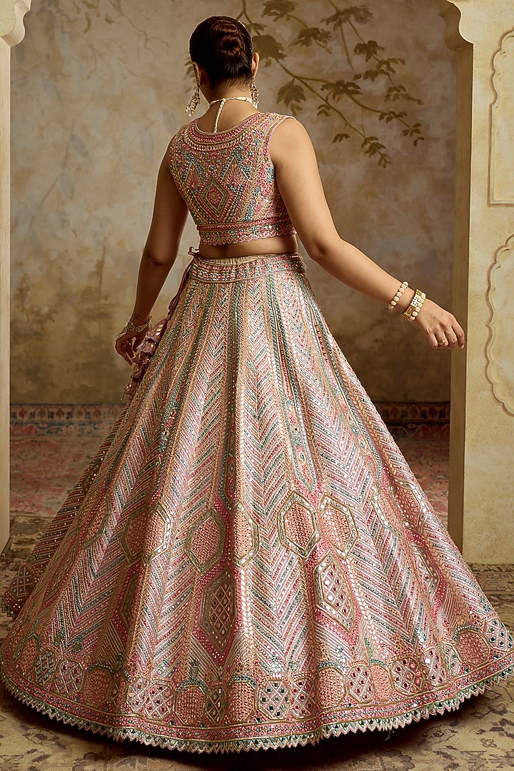 Purple Slub Silk Mirror Embroidered Wedding Lehenga Set by Suhino at Pernia's Pop Up Shop