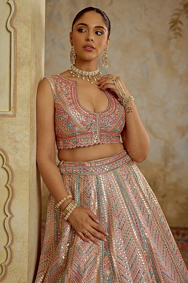 Purple Slub Silk Mirror Embroidered Wedding Lehenga Set by Suhino at Pernia's Pop Up Shop