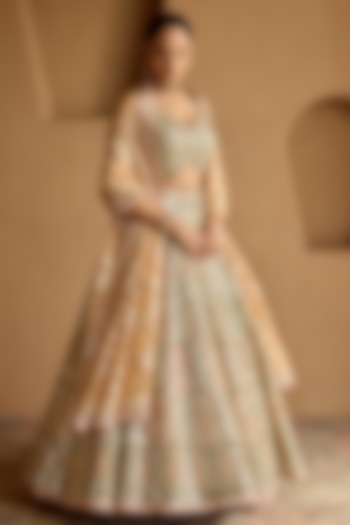 Ivory Tissue Mirror Embroidered Wedding Lehenga Set by Suhino at Pernia's Pop Up Shop