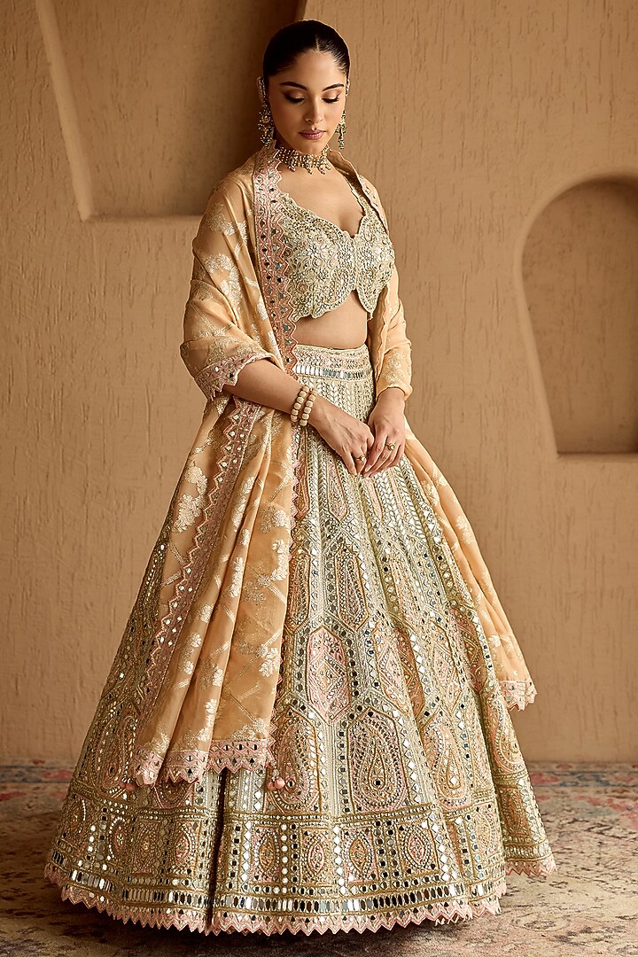 Ivory Tissue Mirror Embroidered Wedding Lehenga Set by Suhino at Pernia's Pop Up Shop