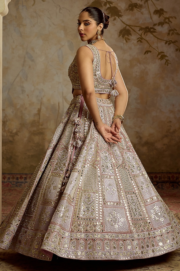 Purple Tissue Mirror Embroidered Wedding Lehenga Set by Suhino at Pernia's Pop Up Shop