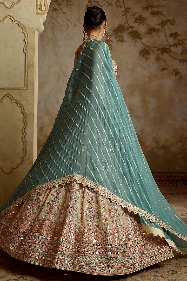 Ivory Tissue Mirror Embroidered Wedding Lehenga Set by Suhino at Pernia's Pop Up Shop