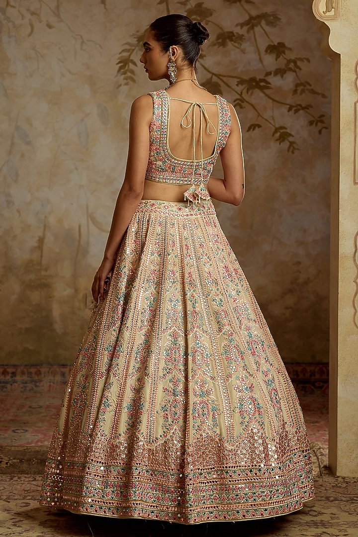 Ivory Tissue Mirror Embroidered Wedding Lehenga Set by Suhino at Pernia's Pop Up Shop