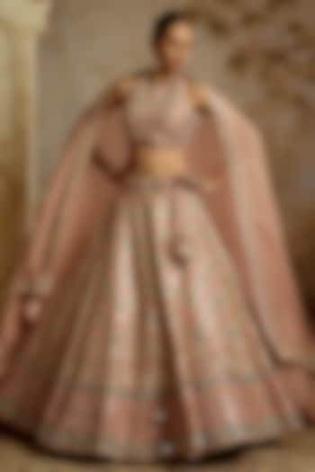Peach Tissue Mirror & Gota Embroidered Wedding Lehenga Set by Suhino at Pernia's Pop Up Shop