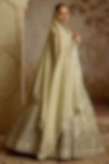 Ivory Tissue Mirror & Zari Embroidered Wedding Lehenga Set by Suhino at Pernia's Pop Up Shop