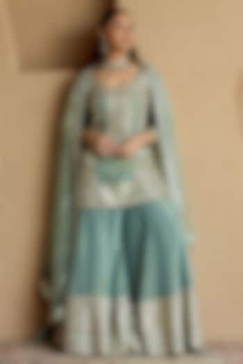 Teal Green Organza Wedding Sharara Set by Suhino at Pernia's Pop Up Shop