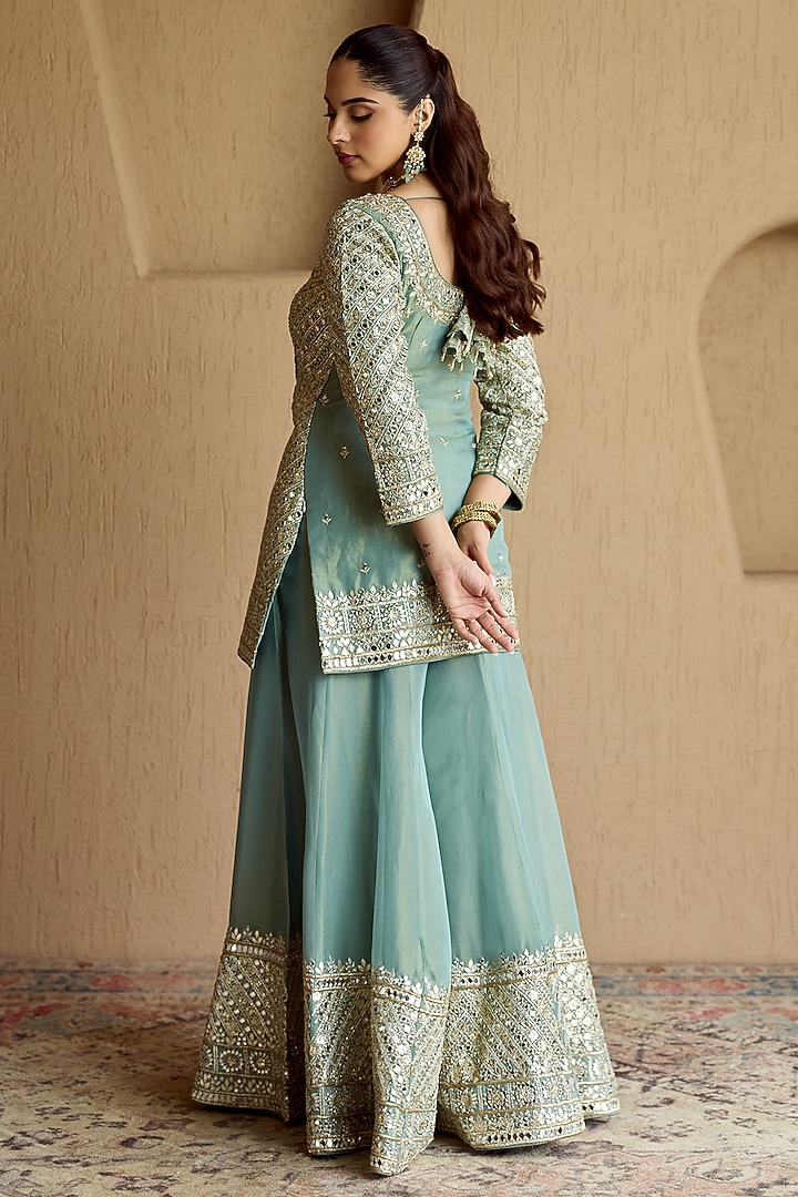 Teal Green Organza Wedding Sharara Set by Suhino at Pernia's Pop Up Shop