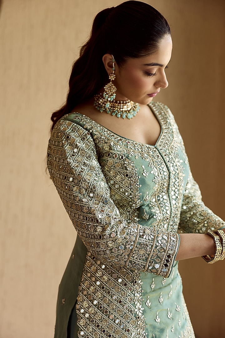 Teal Green Organza Wedding Sharara Set by Suhino at Pernia's Pop Up Shop