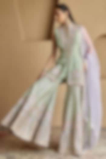 Mint Green Tissue Mirror Embroidered Wedding Sharara Set by Suhino at Pernia's Pop Up Shop