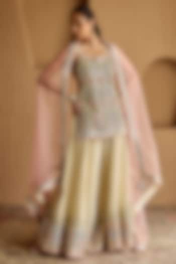 Ivory Tissue Mirror & Zari Embroidered Wedding Sharara Set by Suhino at Pernia's Pop Up Shop