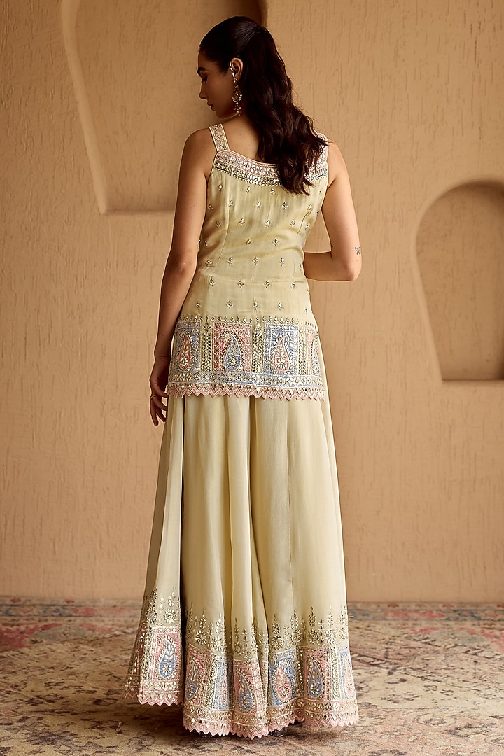 Ivory Tissue Mirror & Zari Embroidered Wedding Sharara Set by Suhino at Pernia's Pop Up Shop
