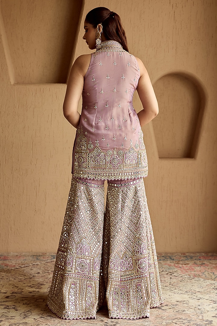 Lilac Tissue Mirror & Zari Embroidered Gharara Set by Suhino at Pernia's Pop Up Shop