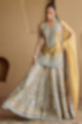 Mustard Slub Silk Mirror & Zari Embroidered Gharara Set by Suhino at Pernia's Pop Up Shop