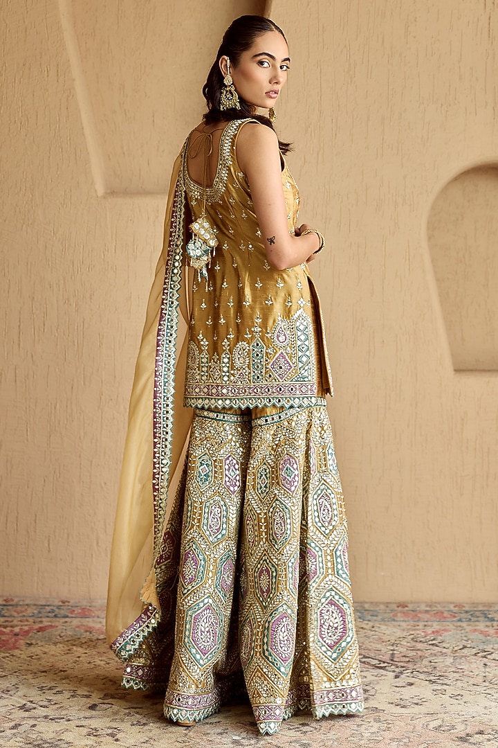 Mustard Slub Silk Mirror & Zari Embroidered Gharara Set by Suhino at Pernia's Pop Up Shop